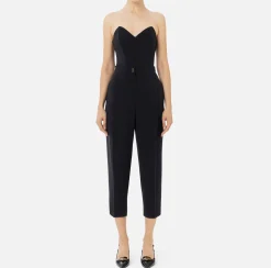 Elisabetta Franchi Jumpsuits|Jumpsuit in stretch crêpe fabric with bustier top Black
