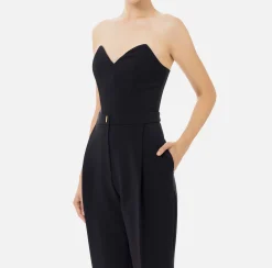 Elisabetta Franchi Jumpsuits|Jumpsuit in stretch crêpe fabric with bustier top Black