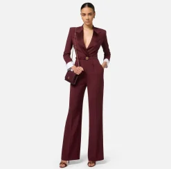 Elisabetta Franchi Jumpsuits|Jumpsuit in stretch crêpe fabric with satin lapels RougeNoir