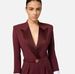 Elisabetta Franchi Jumpsuits|Jumpsuit in stretch crêpe fabric with satin lapels RougeNoir