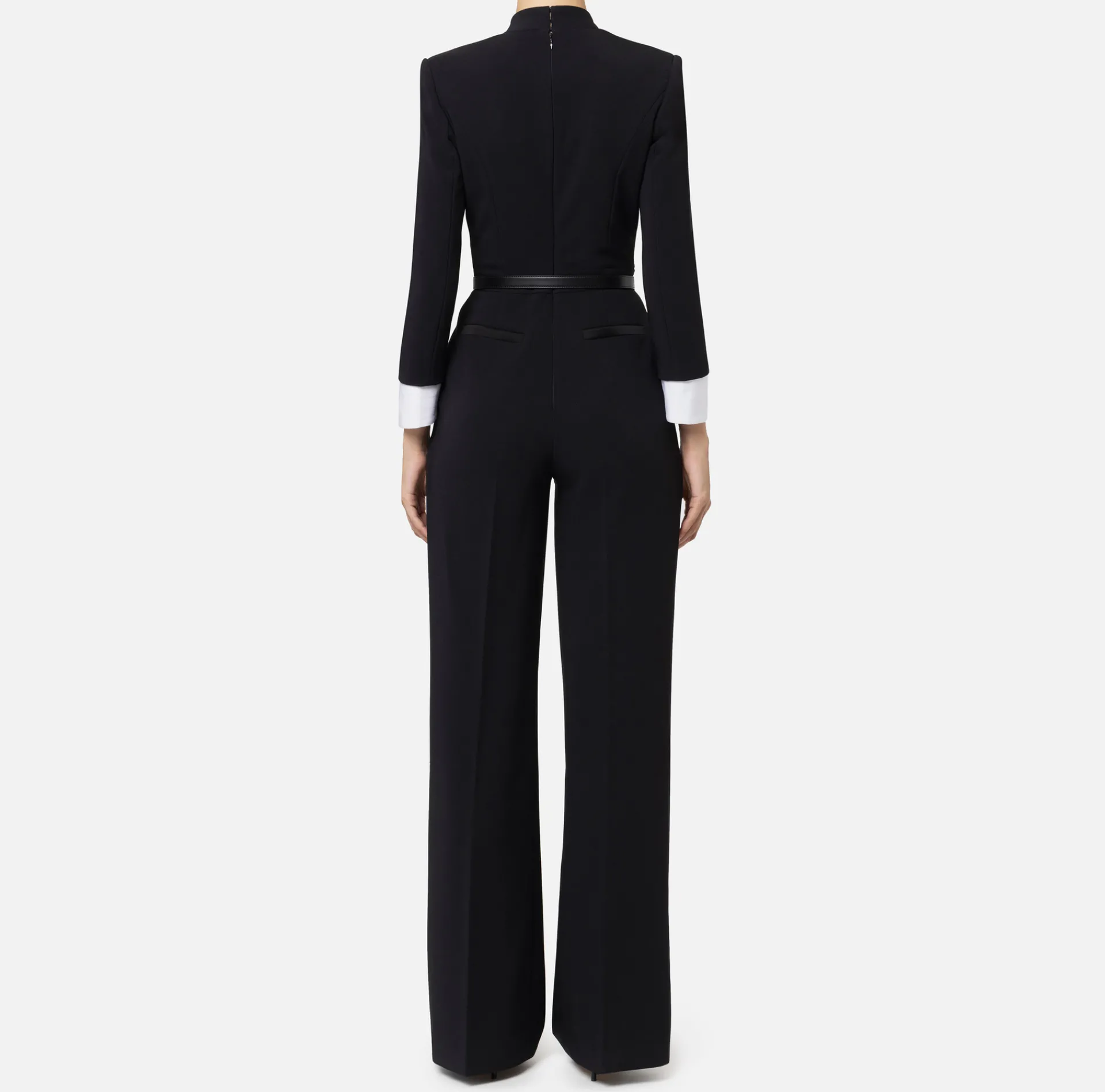 Elisabetta Franchi Jumpsuits|Jumpsuit in stretch crêpe fabric with satin lapels Black