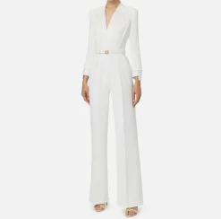 Elisabetta Franchi Jumpsuits|Jumpsuit in stretch crêpe fabric with satin lapels Ivory