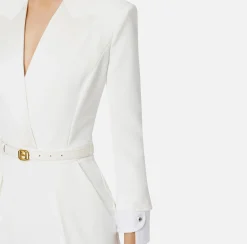 Elisabetta Franchi Jumpsuits|Jumpsuit in stretch crêpe fabric with satin lapels Ivory