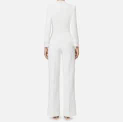 Elisabetta Franchi Jumpsuits|Jumpsuit in stretch crêpe fabric with satin lapels Ivory