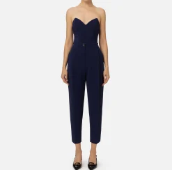 Elisabetta Franchi Jumpsuits|Jumpsuit in stretch crêpe fabric with bustier top Navy