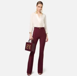 Elisabetta Franchi Jumpsuits|Jumpsuit in viscose with crossover blouse and flared trousers with horsebit Butter/RougeNoir