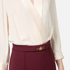 Elisabetta Franchi Jumpsuits|Jumpsuit in viscose with crossover blouse and flared trousers with horsebit Butter/RougeNoir