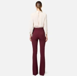 Elisabetta Franchi Jumpsuits|Jumpsuit in viscose with crossover blouse and flared trousers with horsebit Butter/RougeNoir