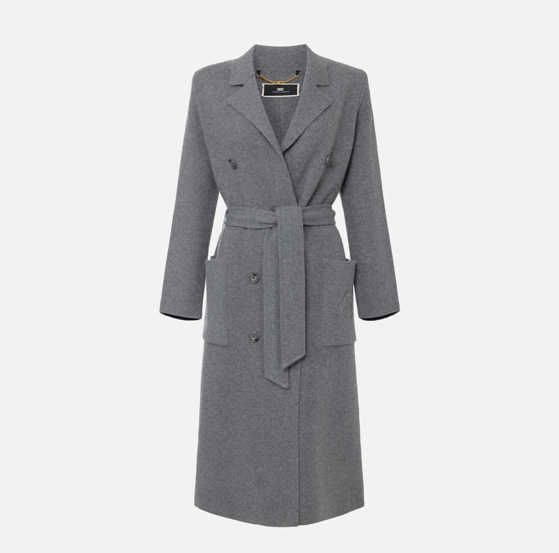 Elisabetta Franchi Coats And Jackets|Knit wool and cashmere wrap coat with emblem