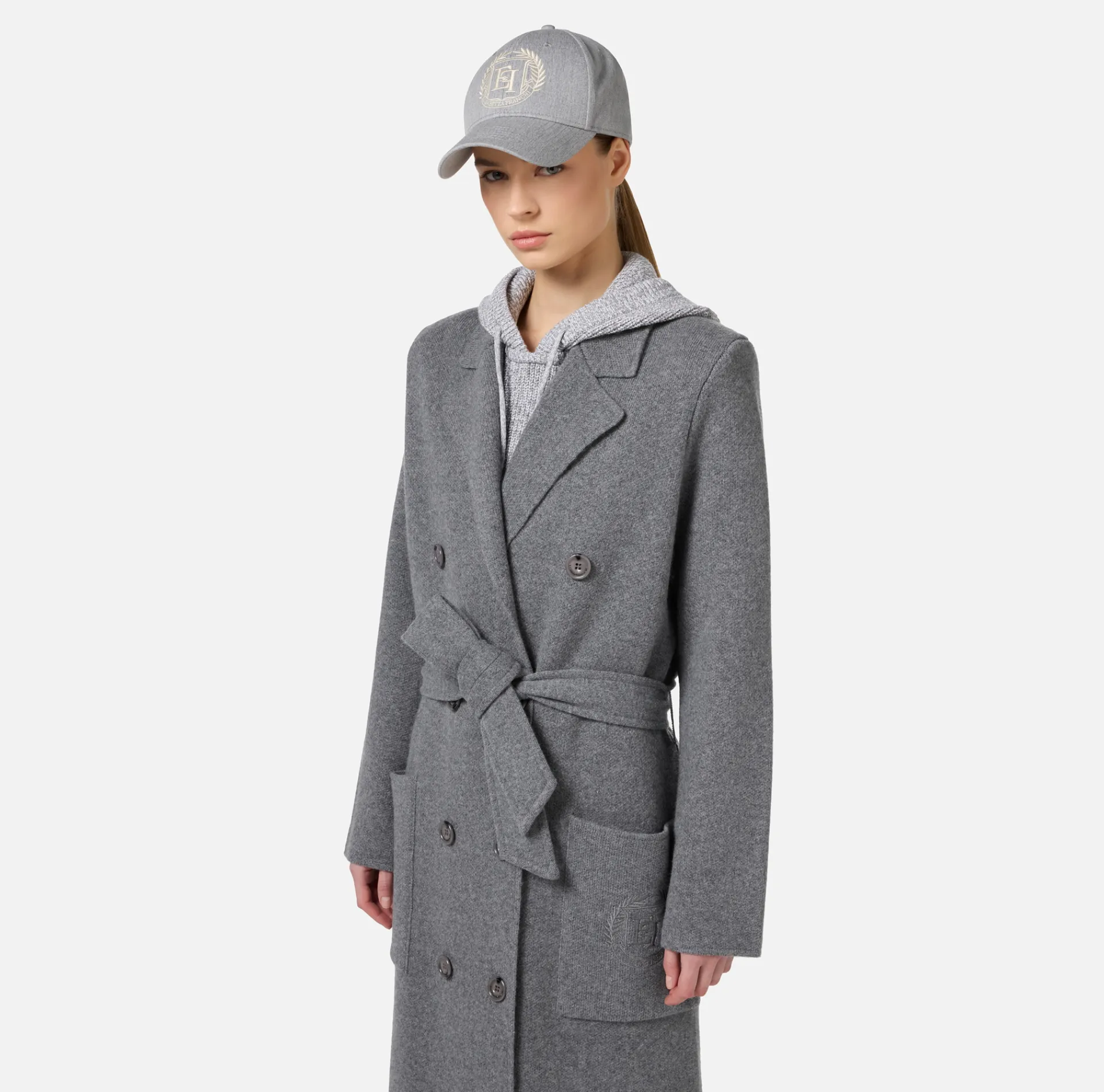 Elisabetta Franchi Coats And Jackets|Knit wool and cashmere wrap coat with emblem