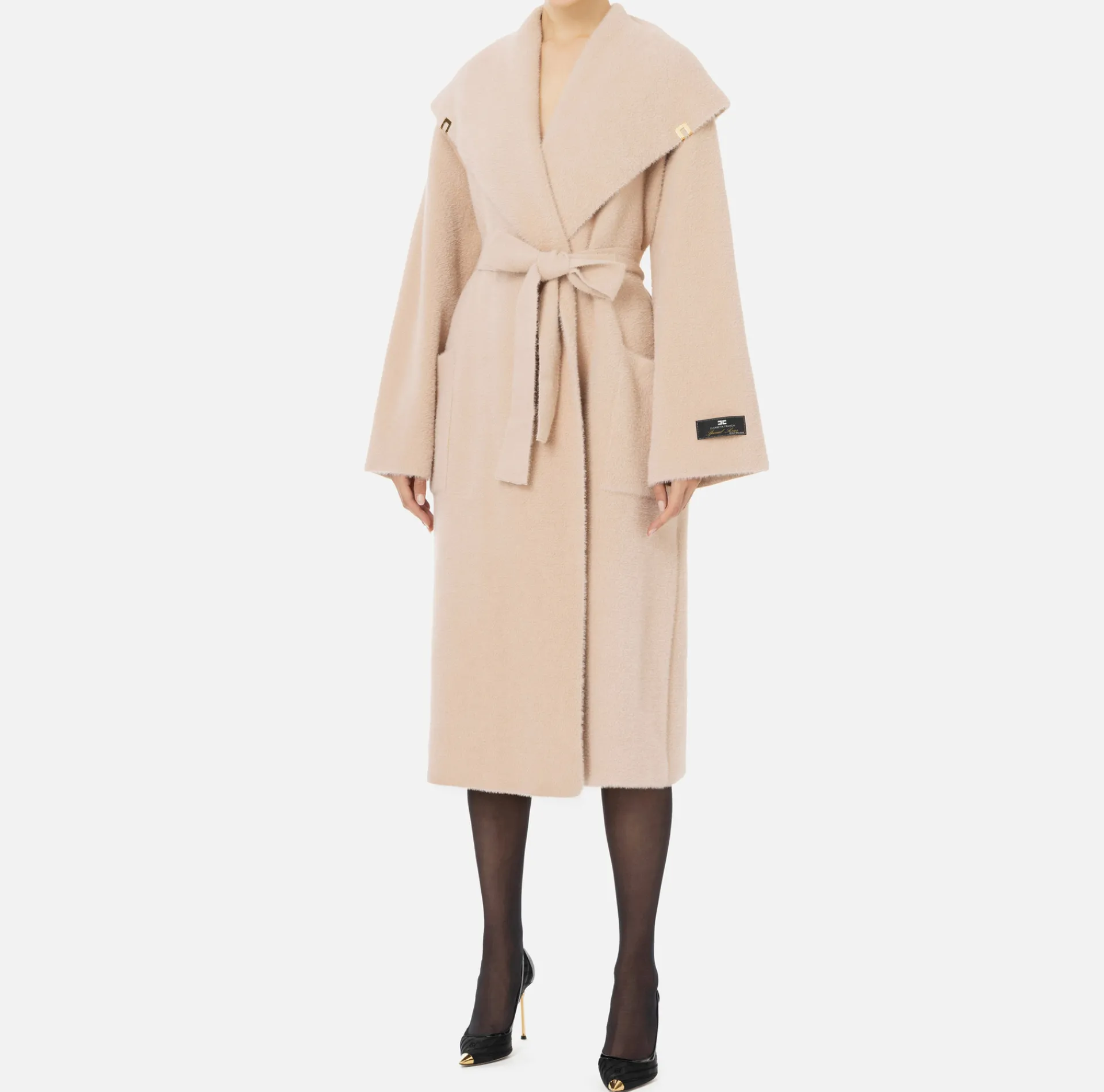 Elisabetta Franchi Coats And Jackets|Knit wrap coat Nude