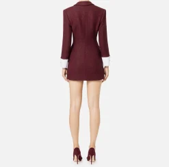 Elisabetta Franchi Mini Dresses|Coat Dresses|Laminated tweed coat dress with logo patch RougeNoir
