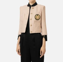 Elisabetta Franchi Jackets And Trench Coats|Laminated tweed cropped jacket with pockets PeachRose