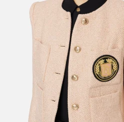 Elisabetta Franchi Jackets And Trench Coats|Laminated tweed cropped jacket with pockets PeachRose