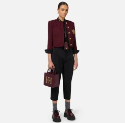 Elisabetta Franchi Jackets And Trench Coats|Laminated tweed cropped jacket with pockets RougeNoir