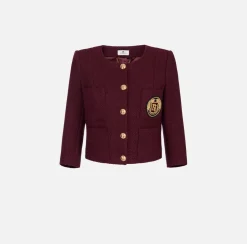 Elisabetta Franchi Jackets And Trench Coats|Laminated tweed cropped jacket with pockets