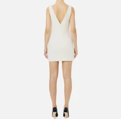 Elisabetta Franchi Mini Dresses|Dresses|Laminated tweed mini-dress Ivory