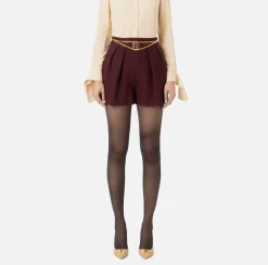 Elisabetta Franchi Trousers And Shorts|Laminated tweed shorts with logo accessory RougeNoir