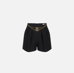 Elisabetta Franchi Trousers And Shorts|Laminated tweed shorts with logo accessory Black