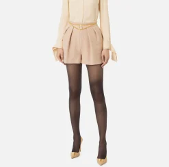 Elisabetta Franchi Trousers And Shorts|Laminated tweed shorts with logo accessory PeachRose