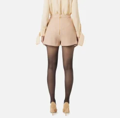 Elisabetta Franchi Trousers And Shorts|Laminated tweed shorts with logo accessory PeachRose