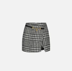 Elisabetta Franchi Skirts|Laminated tweed wraparound miniskirt Butter/Black