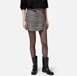 Elisabetta Franchi Skirts|Laminated tweed wraparound miniskirt Butter/Black