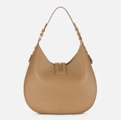 Elisabetta Franchi Shoulder Bags|Large hobo bag in leather-effect material with zip Camel
