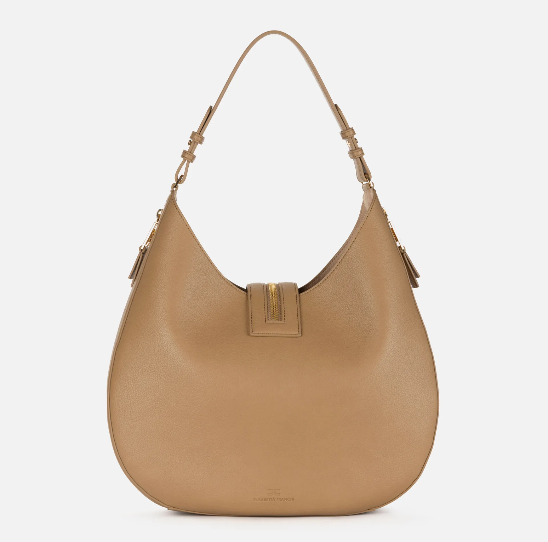 Elisabetta Franchi Shoulder Bags|Large hobo bag in leather-effect material with zip Camel