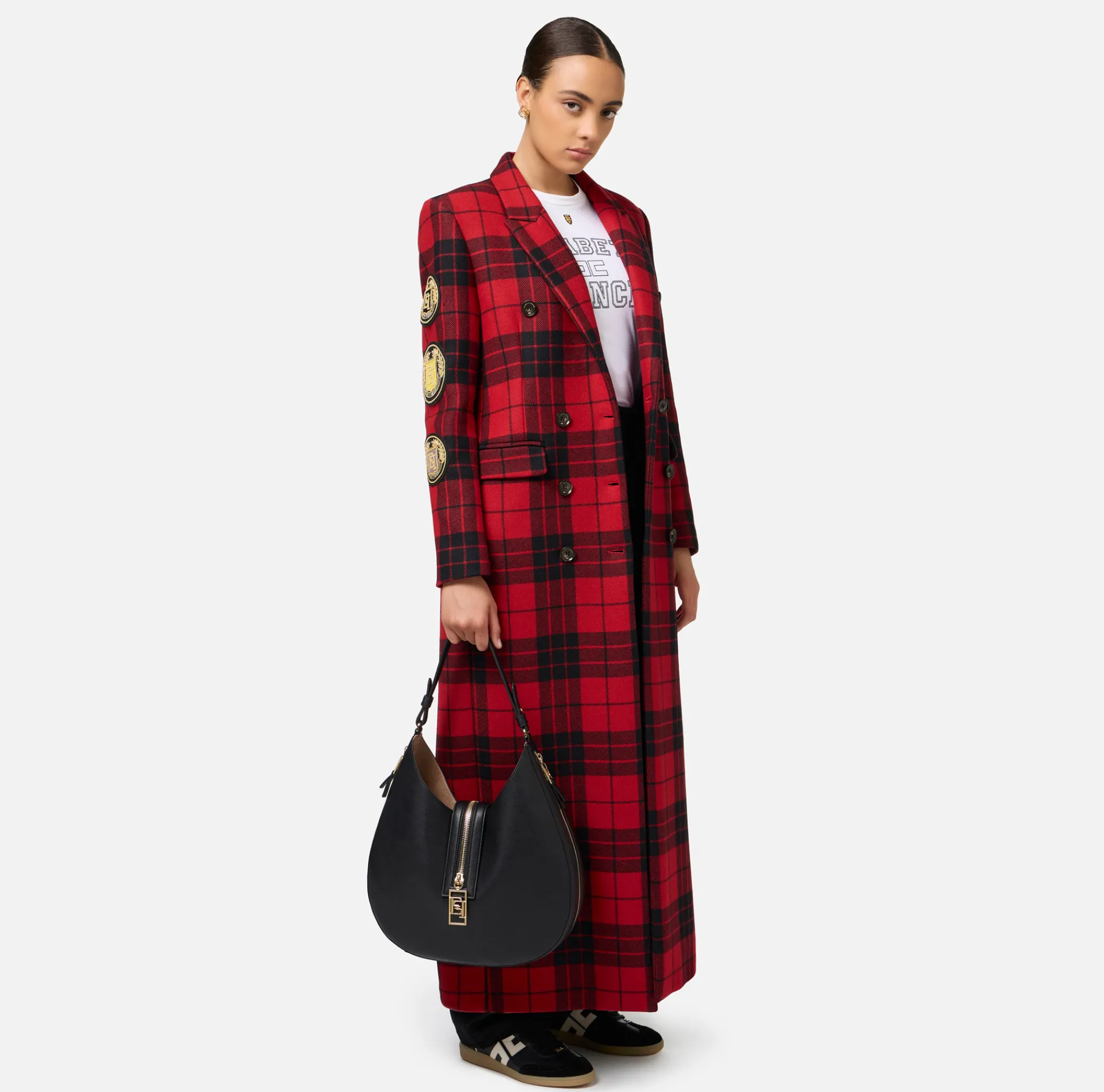 Elisabetta Franchi Shoulder Bags|Large hobo bag in leather-effect material with zip Black