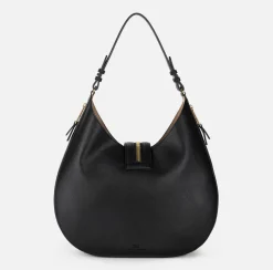 Elisabetta Franchi Shoulder Bags|Large hobo bag in leather-effect material with zip Black