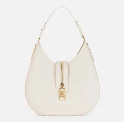 Elisabetta Franchi Shoulder Bags|Large hobo bag in leather-effect material with zip Butter