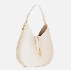Elisabetta Franchi Shoulder Bags|Large hobo bag in leather-effect material with zip Butter