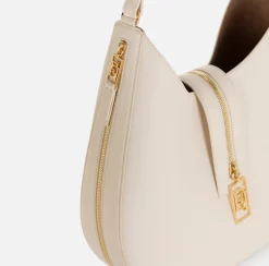 Elisabetta Franchi Shoulder Bags|Large hobo bag in leather-effect material with zip Butter