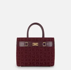 Elisabetta Franchi Handbags|Large shopper bag in jacquard fabric with horsebit RougeNoir