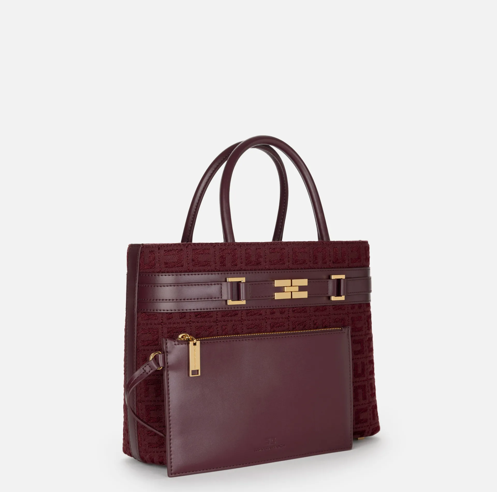 Elisabetta Franchi Handbags|Large shopper bag in jacquard fabric with horsebit RougeNoir