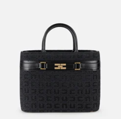 Elisabetta Franchi Handbags|Large shopper bag in jacquard fabric with horsebit Black