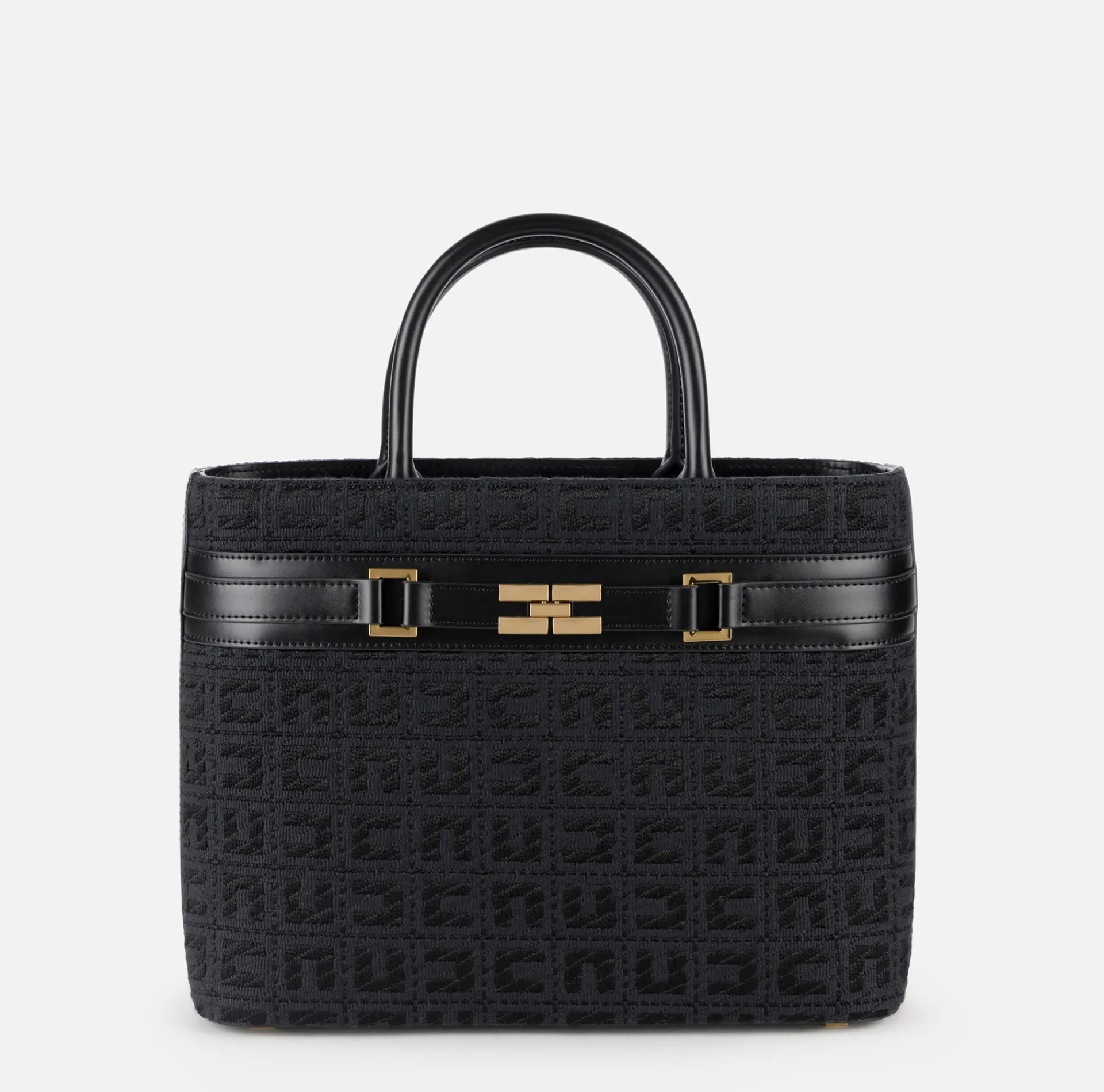 Elisabetta Franchi Handbags|Large shopper bag in jacquard fabric with horsebit Black