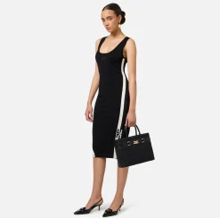 Elisabetta Franchi Handbags|Large shopper bag in jacquard fabric with horsebit Black