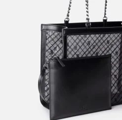 Elisabetta Franchi Shoulder Bags|Large shopper bag with mesh effect Black