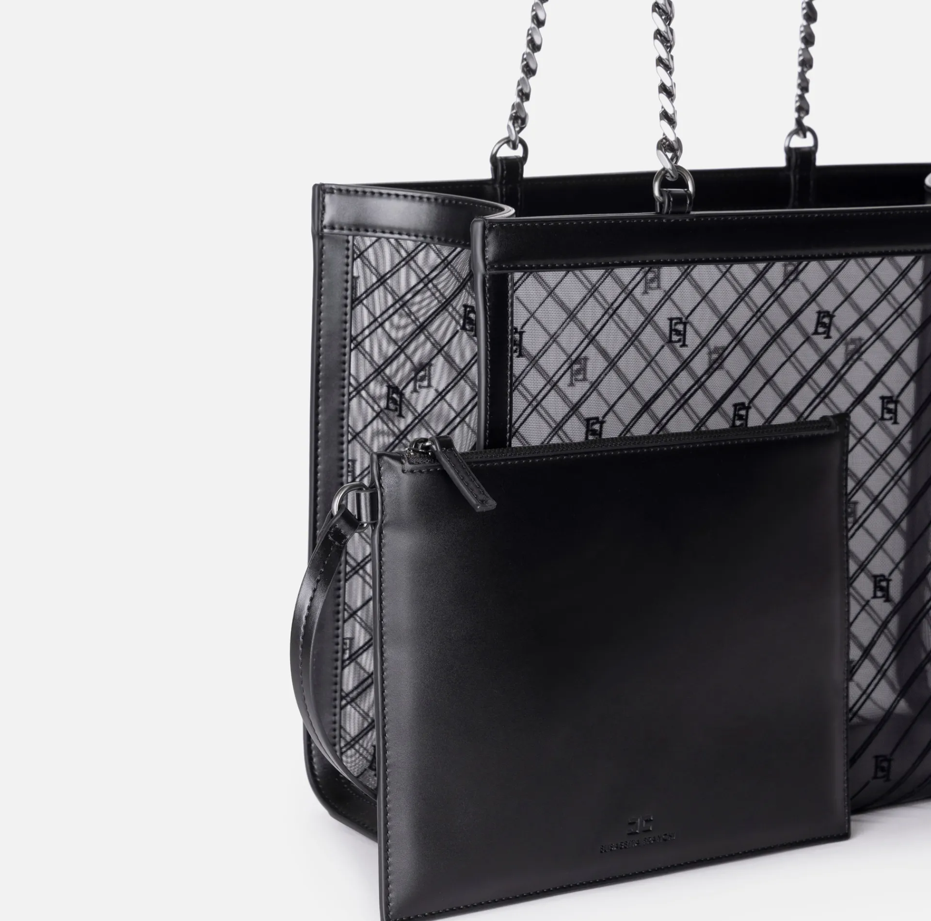 Elisabetta Franchi Shoulder Bags|Large shopper bag with mesh effect Black