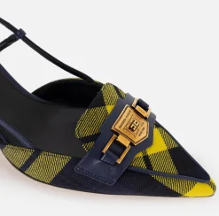 Elisabetta Franchi Pumps|Leather and tartan slingback shoes Navy/Mimosa