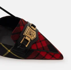 Elisabetta Franchi Pumps|Leather and tartan slingback shoes Black/RedPassion
