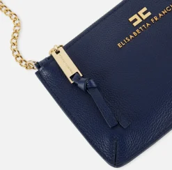 Elisabetta Franchi Shoulder Bags|Leather baguette mini shoulder bag with lettering Navy