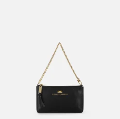 Elisabetta Franchi Shoulder Bags|Leather baguette mini shoulder bag with lettering Black
