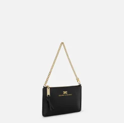 Elisabetta Franchi Shoulder Bags|Leather baguette mini shoulder bag with lettering Black