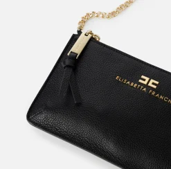 Elisabetta Franchi Shoulder Bags|Leather baguette mini shoulder bag with lettering Black