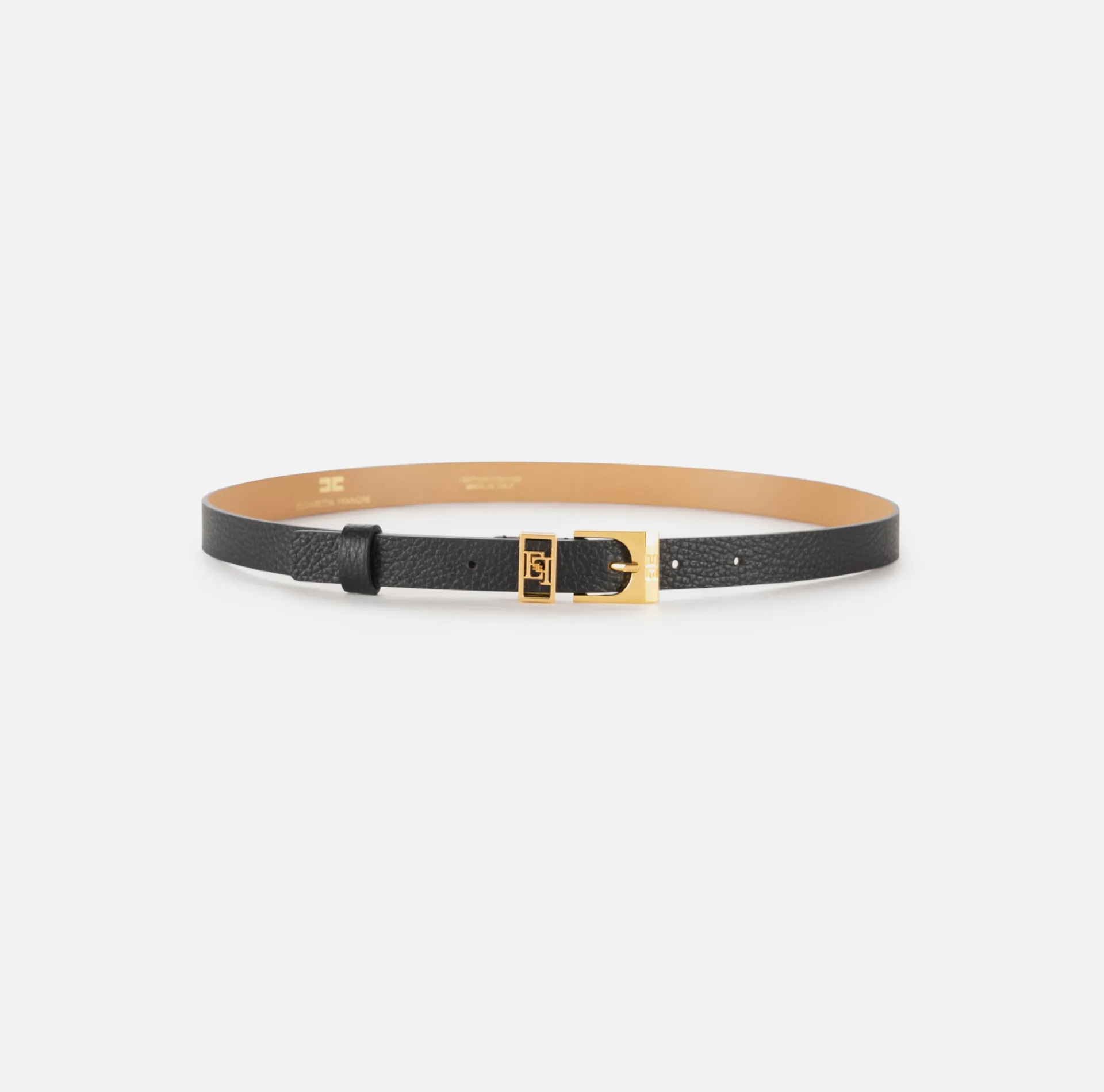 Elisabetta Franchi Belts|Leather belt with buckle and logo outline loop Black