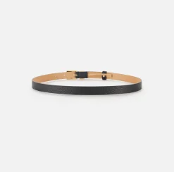Elisabetta Franchi Belts|Leather belt with buckle and logo outline loop Black