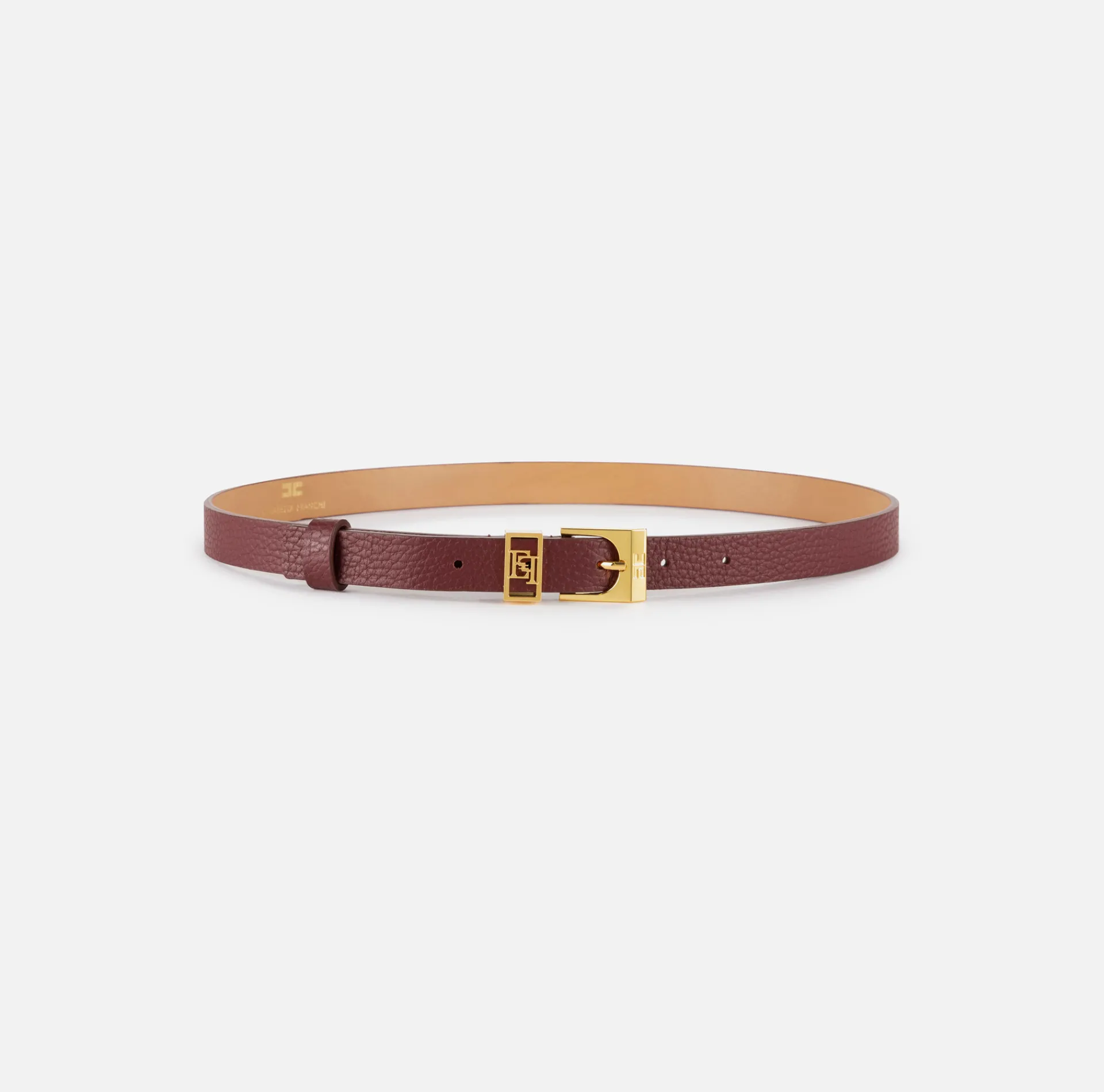 Elisabetta Franchi Belts|Leather belt with buckle and logo outline loop RougeNoir